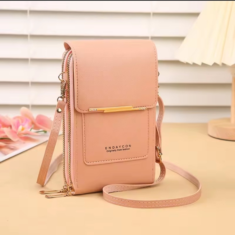 NEW Pink Crossbody Bag With Clear Cell Phone Window